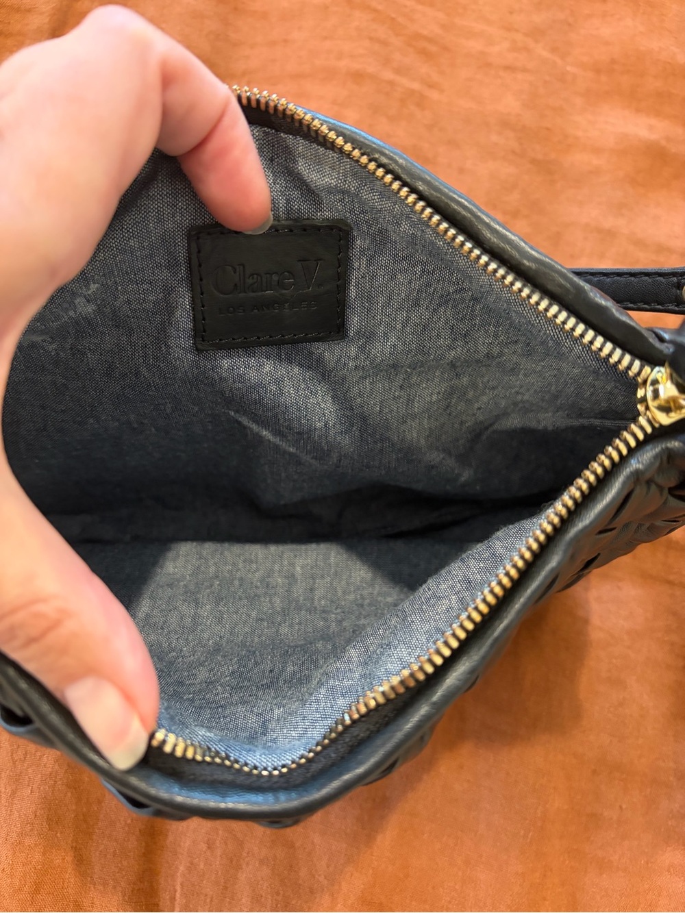 Woven Leather Crossbody Bag in Black with Gold Hardware - Picture 6 of 8